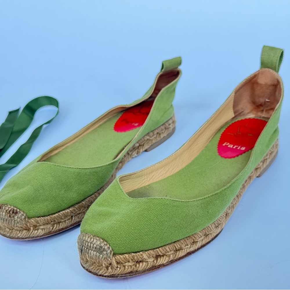 Christian Louboutin Bailarina Green Espadrille Flats, Size 39